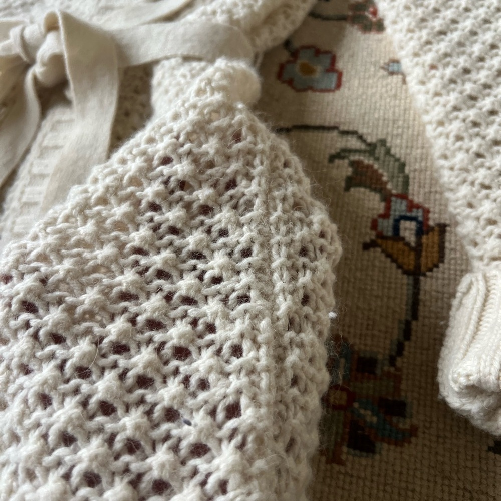 L.L. Bean Cream Wool blend Chunky Knit Cardigan Duster Sweater - Picture 4 of 7